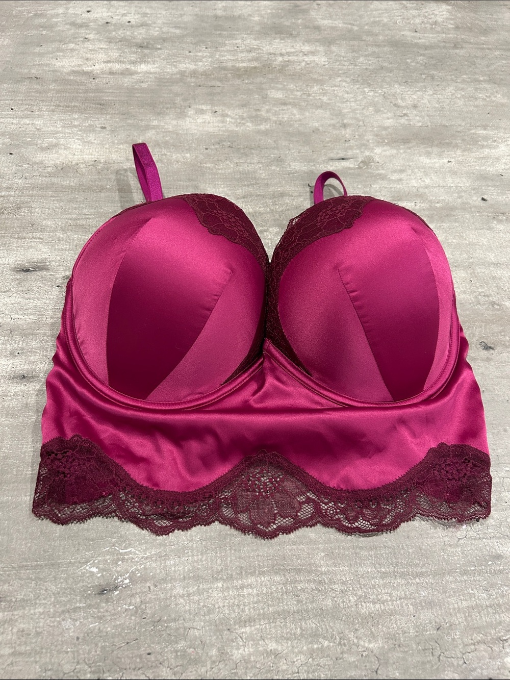 Victoria's Secret Satin Longline Bra corset in Fuchsia size 36D